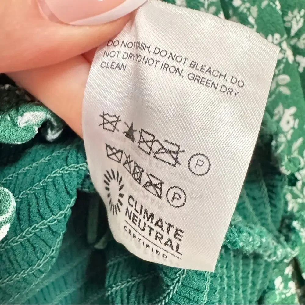 Reformation Green Ditsy Floral Smocked Blouse Womens M Summer Sheer Sleeve Boho
